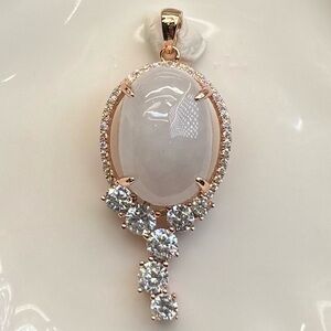 NJD2 Handmade Natural AAA White Nephrite Jadeite PENDANT 18K Rose Gold S925